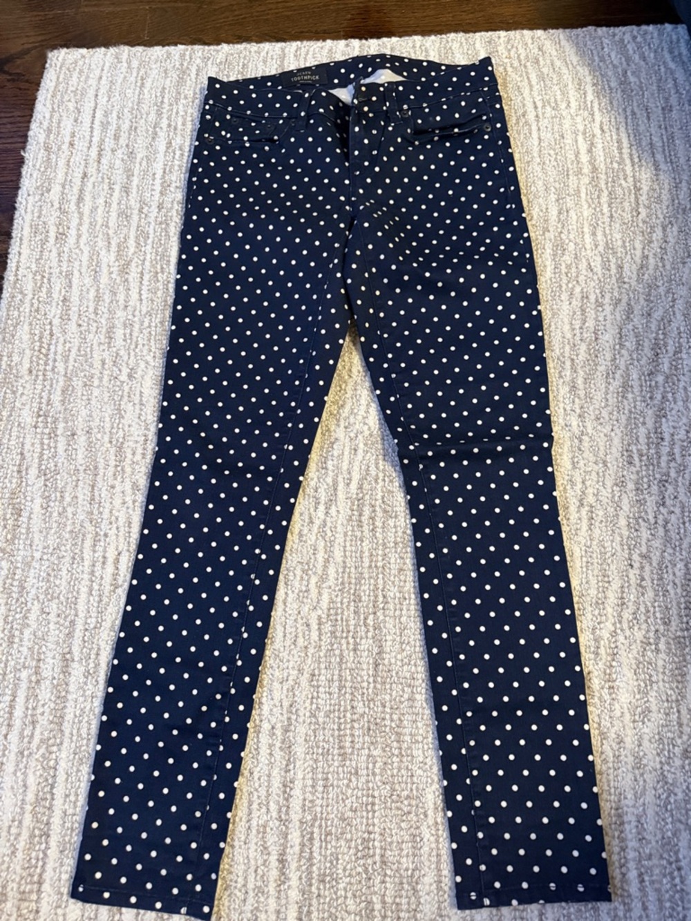 J. Crew Navy and White Polka Dot Toothpick Trousers